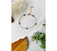 The Colourful Aura Gold And Silver Evil Eye Charm Beaded Slim Chain Adjustable Lucky Eye Bracelet Gold 7.5 inches