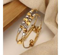 The Colourful Aura Gold & Silver Beaded Adjustable Open Cuff Bracelet - Kids & Adults | Size: 6 cm The Colourful Aura Gold 6 cm