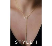 The Colourful Aura Gold Silver Single Long Slim Bar Drop Y Shape Circle Interlock Lariat Necklace The Colourful Aura Gold One Size