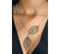 The Colourful Aura Gold Silver Two Filigree Leaf Y Shape Cross Drop Adjustable Lariat Necklace The Colourful Aura Silver One Size