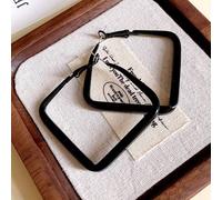 The Colourful Aura Gold Square Geometric Large Dainty Threader Statement Hoop Earrings In Black Black One Size