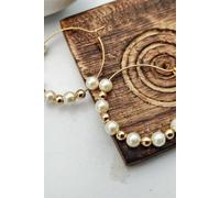 The Colourful Aura Gold White Beaded 30Mm Bali Hoop Earring Gold One Size