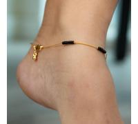 The Colourful Aura Golden Brass Black Pearl Minimalist Thin Slim Foot Payal Anklet Black One Size