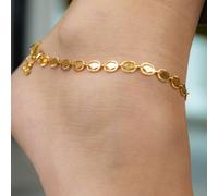 The Colourful Aura Golden Brass Oval Leaf Minimalist Boho Thin Slim Foot Payal Anklet Gold One Size