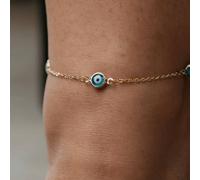 The Colourful Aura Women's Golden Evil Eye Protection Turkish Gr djustable Nazar Foot Anklet in Gold | Size: 10"