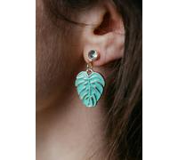 The Colourful Aura Green Feather Leaf Zircon Charm Drop Stud Earrings Green One Size