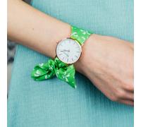 The Colourful Aura Green Floral Print Changeable Fabric Strap Tie Knot Women Wristwatch Green