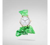 The Colourful Aura Green Floral Print Changeable Fabric Strap Tie-Knot Women's Wristwatch Green