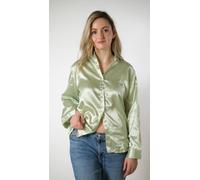 The Colourful Aura Green Silk Satin Plain Long Sleeve Solid Print Loose Shirt Green