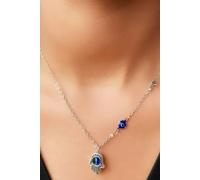 Half Evil Eye Cross Hamsa Charm Pendant Choker Protection Necklace The Colourful Aura Silver 16 inches