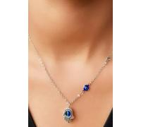 Half Evil Eye Cross Hamsa Charm Pendant Choker Protection Necklace The Colourful Aura Silver 16 inches