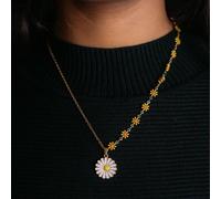 The Colourful Aura Half Floral Indie Boho Daisy Charms Choker Summer Necklace In Yellow Yellow One Size