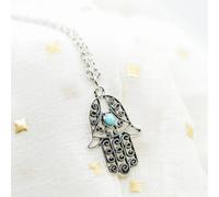 The Colourful Aura Hamsa Hand Of Fatima Gold And Silver Protection Pendant Necklace Silver One Size