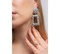 The Colourful Aura Women's Hollow Geometric Foil Square Long Drop Earrings in Silver The Colourful Aura Silver One Size