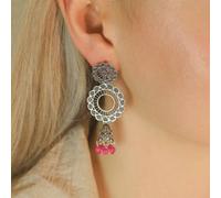 The Colourful Aura Indian Boho Oxidised Drop Ethnic Jhumkis Earrings In Pink Pink