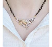 The Colourful Aura Indian Nazaria Silver Floral Zircon Mangalsutra Black Beads Earring And Necklace Silver 18 inches