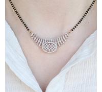The Colourful Aura Indian Nazaria Silver Zircon Dangle Mangalsutra Black Beads Earring And Necklace Silver 18 inches