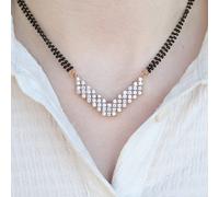 The Colourful Aura Indian Nazaria Silver Zircon Mangalsutra Black Beads Earring And Necklace Silver 18 inches