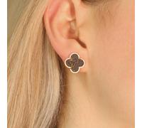 The Colourful Aura Women's Large Black Clover Elegant Rose Gold Plated Stud Earrings The Colourful Aura Black One Size
