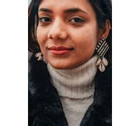 The Colourful Aura Women's Large Black Square Fabric White Cowrie Earrings The Colourful Aura Black One Size