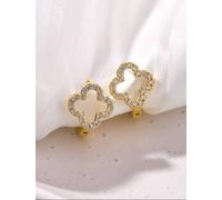 The Colourful Aura Large Clover Elegant Gold Plated Stud Earrings Gold One Size