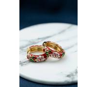 The Colourful Aura Women's Large Huggie Multicolour Floral Hoop Earrings in Red The Colourful Aura Red One Size