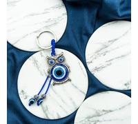 The Colourful Aura Large Owl Animal Tassel Turkish Protection Evil Eye Nazar House Car Keychain in Silver