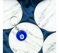The Colourful Aura Large Simple Round Turkish Protection Gr vil Eye Nazar mal de ojo Keychain in Silver