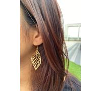 The Colourful Aura Large Slim Filigree Leaf Dangle Drop Earrings In Gold Gold One Size