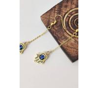 The Colourful Aura Women's Long Hamsa Fatima Hand Evil Eye Drop Earring in Gold The Colourful Aura Gold One Size