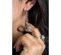 The Colourful Aura Women's Long Hamsa Fatima Hand Evil Eye Drop Earring in Silver The Colourful Aura Silver One Size