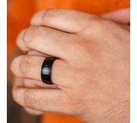 The Colourful Aura Men's 8mm Matt Black Blue Silver Plain Tungsten Engagement Band Ring