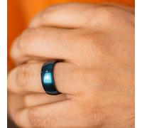 The Colourful Aura Men's 8mm Matt Black Blue Silver Plain Tungsten Engagement Band Ring