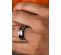 The Colourful Aura Men's Tungsten Dragon Unisex Pattern Steel Thick cuff silver band ring in Black | Size: 12 The Colourful Aura Black 12