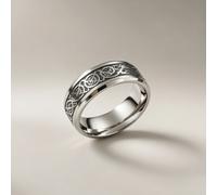 The Colourful Aura Men's Tungsten Dragon Unisex Pattern Steel Thick cuff silver band ring in Black | Size: 7 The Colourful Aura Black 7