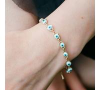 Minimalist Adjustable Evil Eye Charm Beaded Protection Dainty Bracelet The Colourful Aura Gold 8