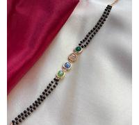 The Colourful Aura Minimalistic Black Beaded Multicolour Stone Slim Mangalsutra Bracelet Black One Size