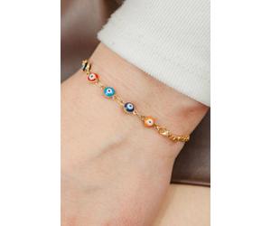The Colourful Aura Multi-Color Tiny Evil Eye Beaded Charm Adjustable Protection Bracelet In Gold Gold