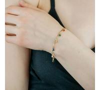 The Colourful Aura Multi Colour Dangle Dainty Beaded Mama Boho Charm Rainbow PRIDE Bracelet in Gold | Size: 9