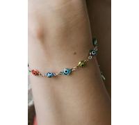 The Colourful Aura Multi-Colour Turkish Evil Eye Charm Colourful Beaded Protection Rainbow Bracelet In Silver Silver 7.5 inches