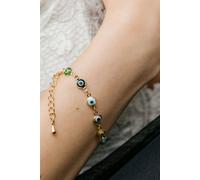 The Colourful Aura Multi-Colour Turkish Evil Eye Charm Colourful Beaded Protection Rainbow Bracelet In Gold Gold 7.5 inches