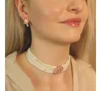 The Colourful Aura Multi Strand White Pearl Rose Gold Zircon Stone Victorian Choker Set White One Size
