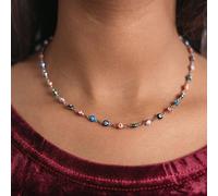 The Colourful Aura Multicolour Adjustable Evil Eye Turkish Boho Devil Eye Protection Necklace In Silver Silver 14 inches