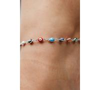 The Colourful Aura Multicolour Evil Eye Adjustable Protection Colourful Turkish Asian Indian Anklet In Silver Silver 8