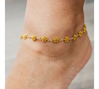 The Colourful Aura Women's Multicolour Flower Charms Summer Indie Boho Daisy Floral Adjustable Anklet in Yellow | Size: 8 The Colourful Aura Yellow 8