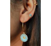 The Colourful Aura Multicolour Sunflower Charm 30Mm Hoop Earrings In White White