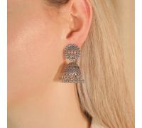 The Colourful Aura Oxidised Bohemian Indian Asian Bridal Boho Jhumkis In Silver Silver One Size