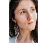 The Colourful Aura Women's Oxidised Colourful Square Drop Earrings in Silver The Colourful Aura Silver One Size