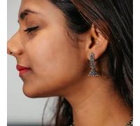 The Colourful Aura Women's Oxidised Drop Ethnic Jhumkis Earrings in Silver The Colourful Aura Silver One Size