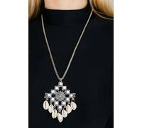 The Colourful Aura Oxidised Silver Cowrie Mirror Bohemian Statement Dangle Pendant Temple Necklace